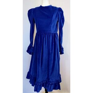Batsheva Blue Cotton Velvet Dress